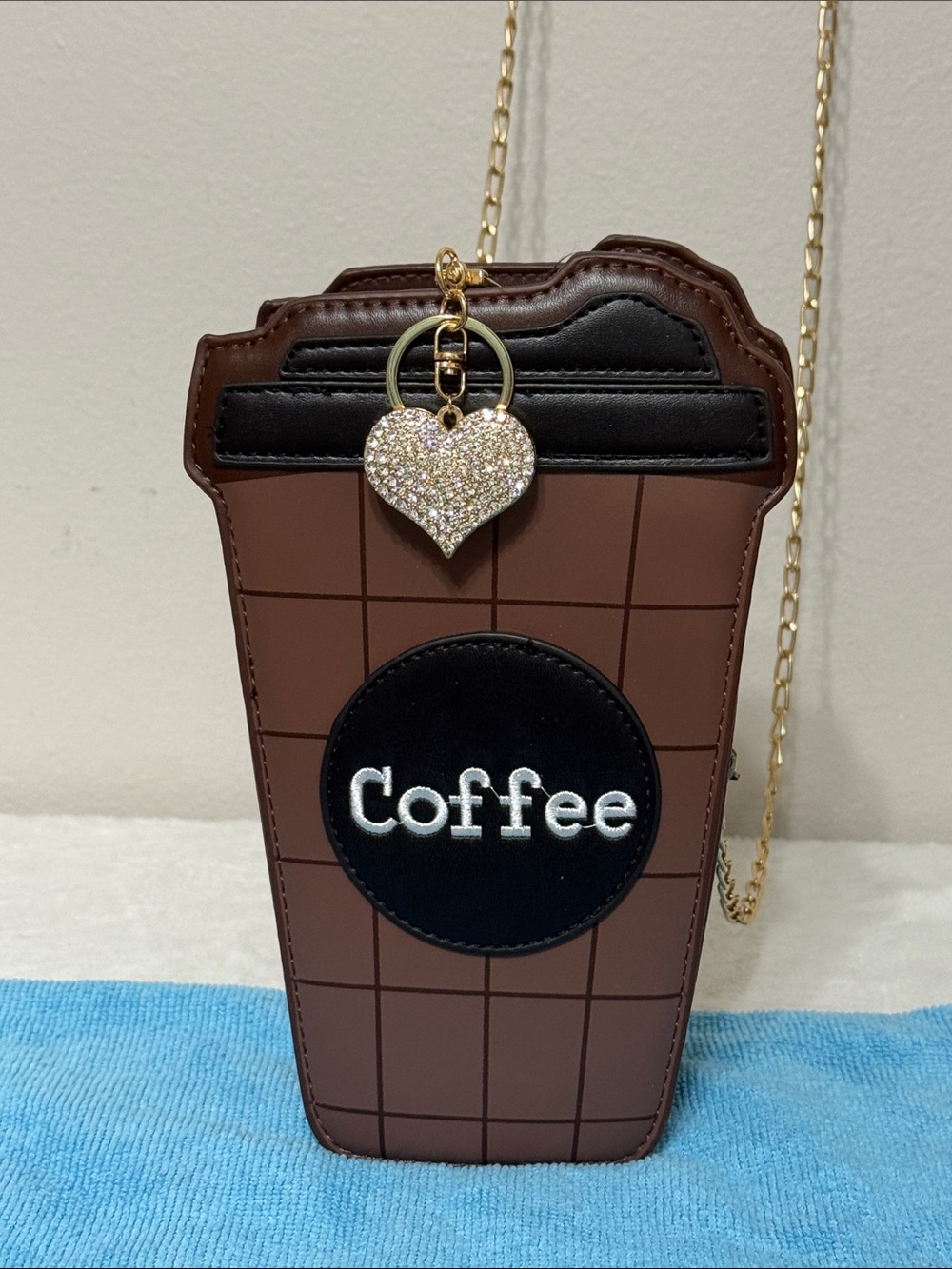 Source Unknown Brown and Black Coffee Cup Crossbody Bag with Gold Chain